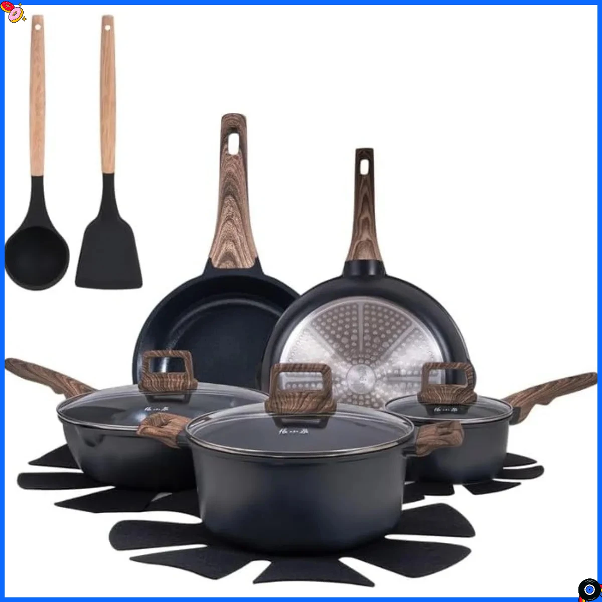 

Cast Aluminum Frying Pan Set 14-Piece, Ceramic Coated Nonstick with Lids for Cooking