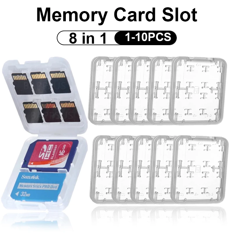 Transparent Memory Card Case Water-Resistant Anti-Shock Memory Card Holder Cover for 8 Slot Micro SD SDXC SDHC TF Cards Box