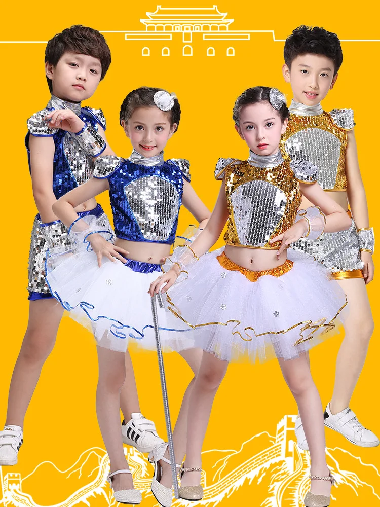 Dance Wear Girls Jazz Dance Street Dance Performance Costumes Children's Modern model Catwalk Sequin Costumes Skirts