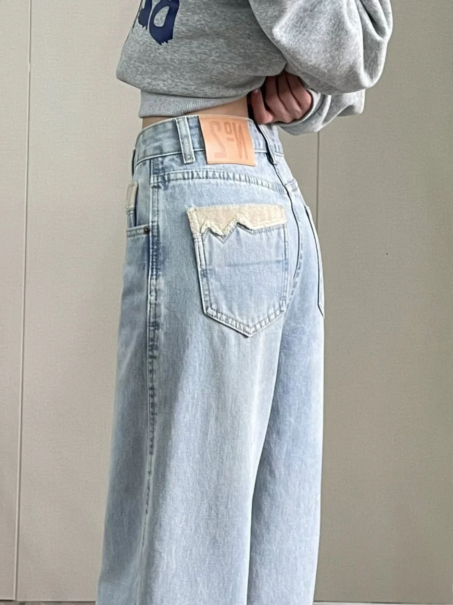 

Light Blue Slim High Waist Straight Leg Jeans Women plus Size Summer Loose Drapey Casual Versatile Wide Leg Pants