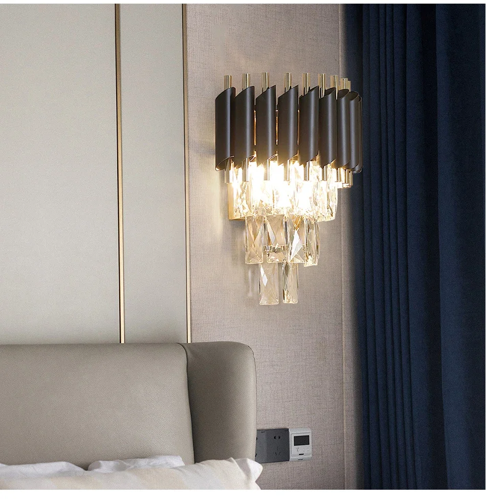 

CX261JY Light Luxury Black LED Wall Lamp Crystal Sconces Lighting Bedroom Bedside Crystal Wall Lamp Corridor Stairs Wall Decor