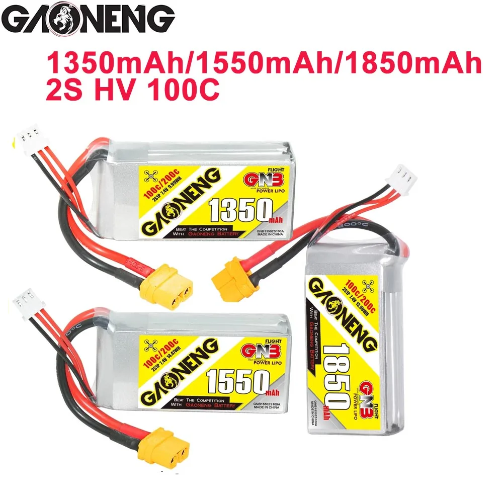 

GNB 1350mAh/1550mAh/1850mAh 2S 7.4V 100C/200C Lipo Battery With XT60 Connector For RC Quadcopter Helicopter FPV Racing Drone