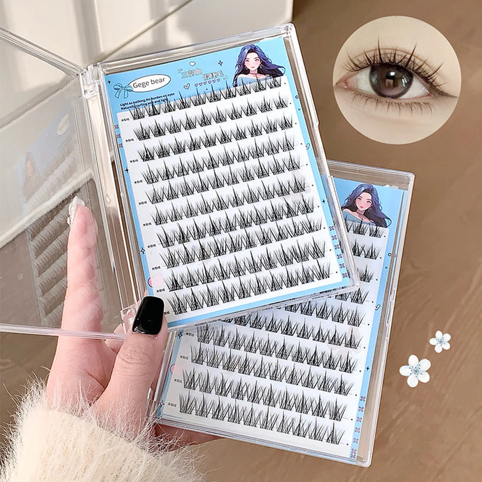 1 Box No Glue False Eyelashes 7-13mm Mixed Length Black C Curl Fiber Lashes for Women DIY Cosmetic Wispy Natural Eyelashes