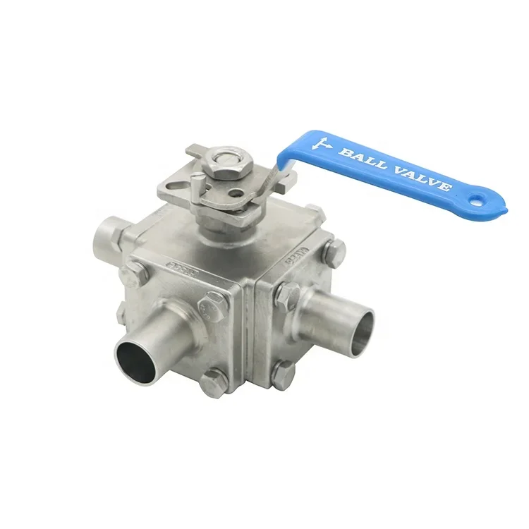 Manual Control SS304 SS316L 3 Way Non-Retention Sanitary Square Tri Clamp Ball Valve