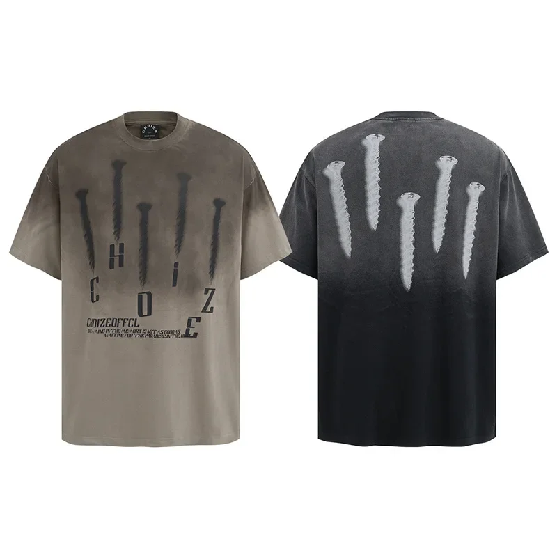 

Мужские футболки в стиле хип-хоп, винтажные потертые футболки с графическим принтом и буквенным принтом, летние модные повседневные футболки с круглым вырезом и короткими рукавами