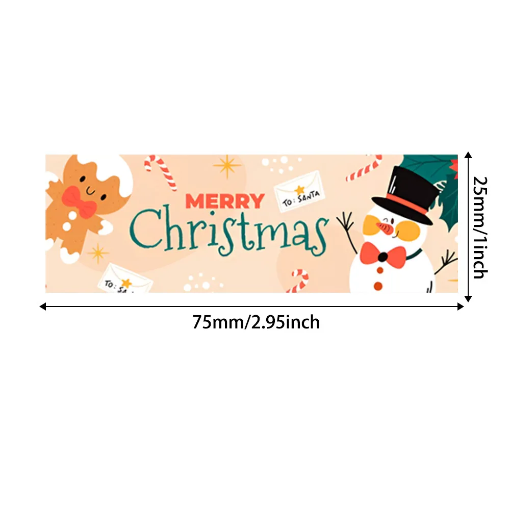 300 Pcs Cute Christmas Roll Stickers Rectangular Sealing Labels Cartoon Santa Snowman for Gift Wrapping Holiday Decor
