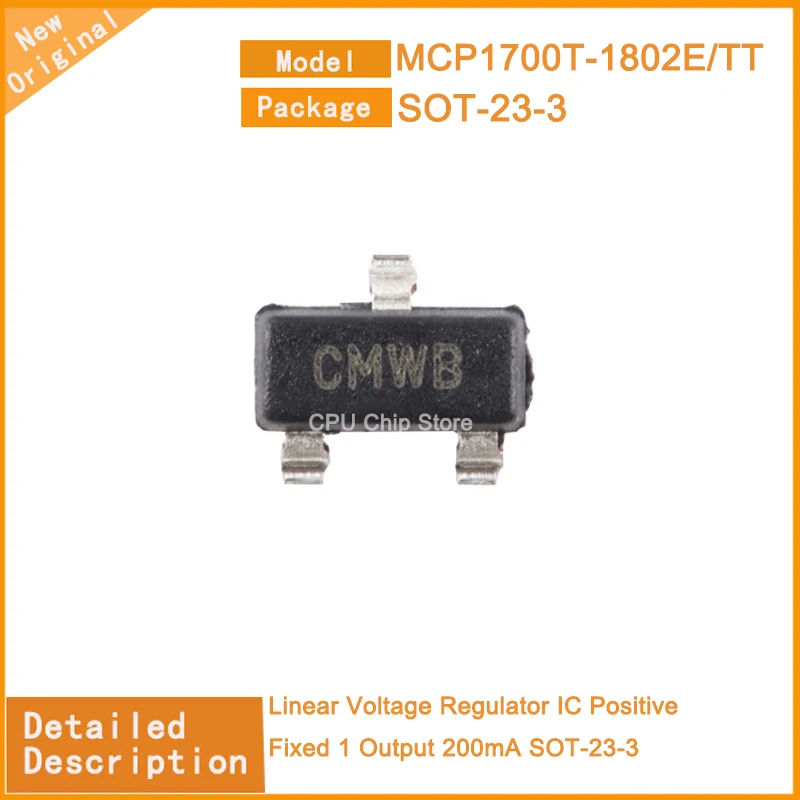 10~100PCS  New Original  MCP1700T-1802E/TT  MCP1700T-1802E Linear Voltage Regulator IC Positive Fixed 1 Output 200mA SOT-23-3