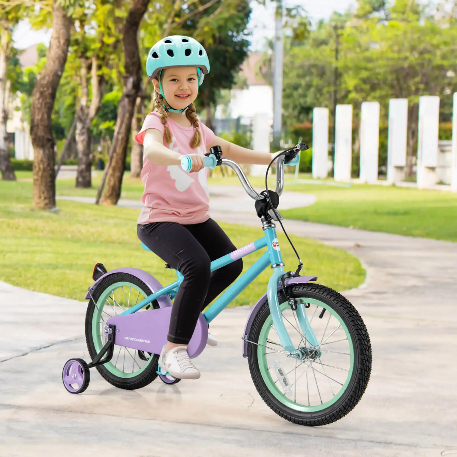 Guiador de sela ajustável infantil com rodas removíveis, bicicleta com rodas, 16"