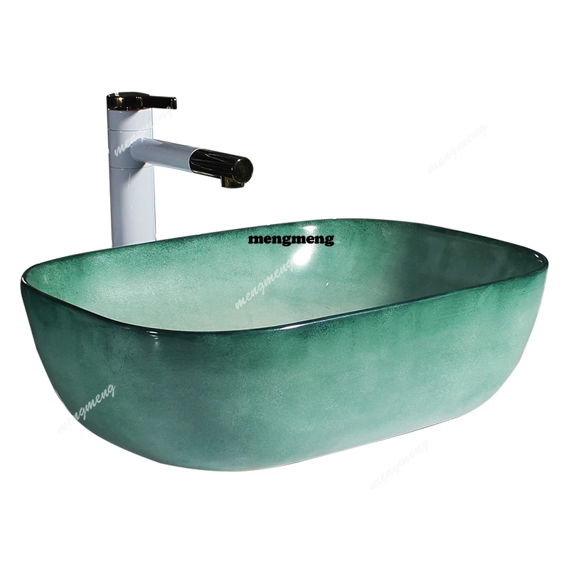 

Color ceramic countertop basin wash basin gradual change color small apartment dark green hotel bathroom balcony art washbasin