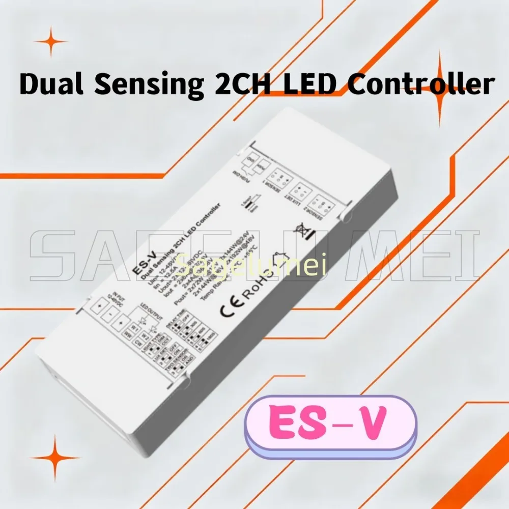 DC12-48V ES-V Dual Sensing 2CH LED Controller Skydance for Single Color CCT Strip Applied to Staircase Light Bedroom Living Room