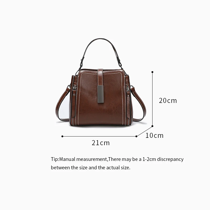 Genuine 100% Oil Wax Cowhide Leather Women Crossbody Bag Ladies Cow Handbag Cow Leather Shoulder Bag Luxury Brand Bucket Bag