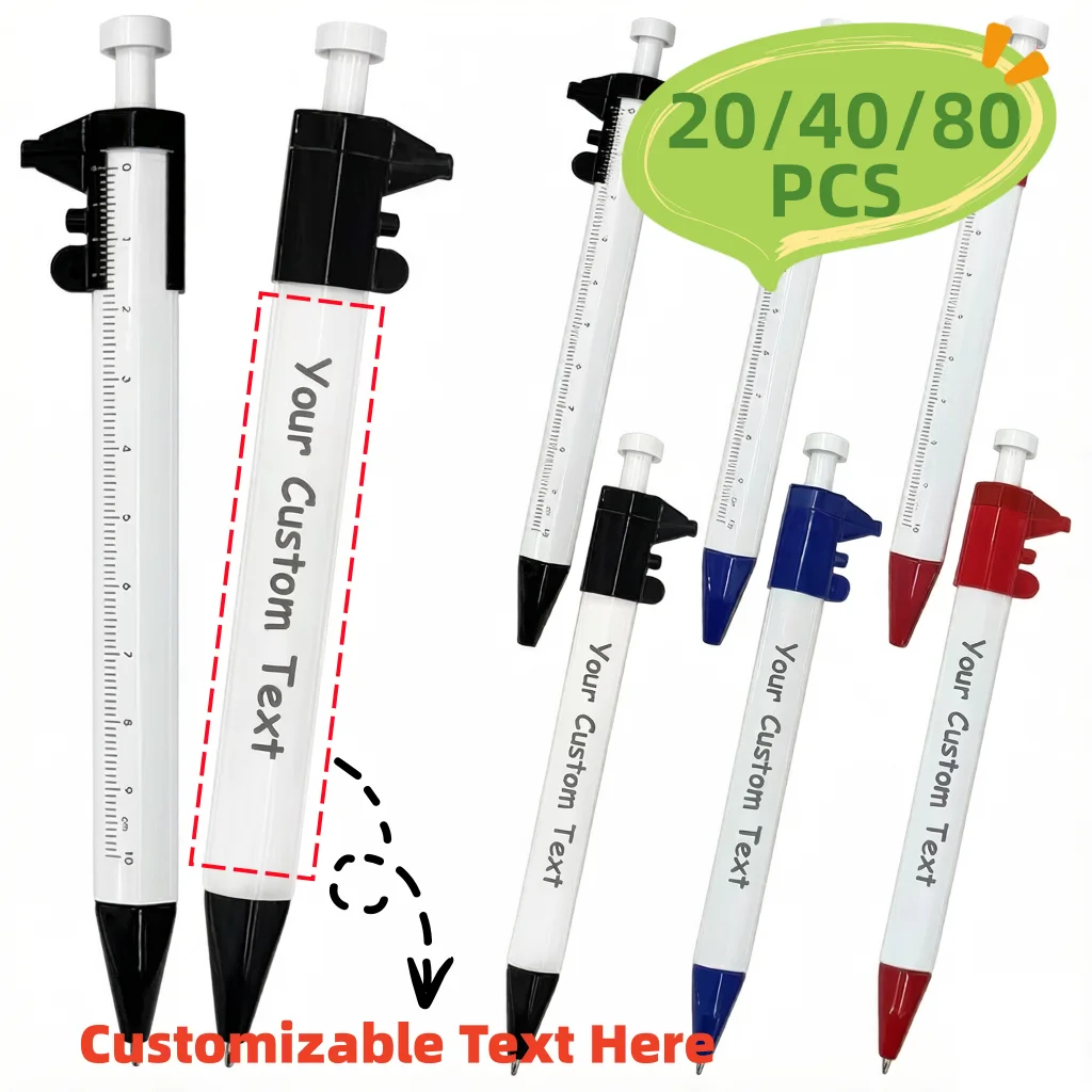 20/40/80PCS Customizable 2-in-1 Measuring Ballpoint Pens with Ruler Multifunctional Writing Pen with Scale Creative Stationery