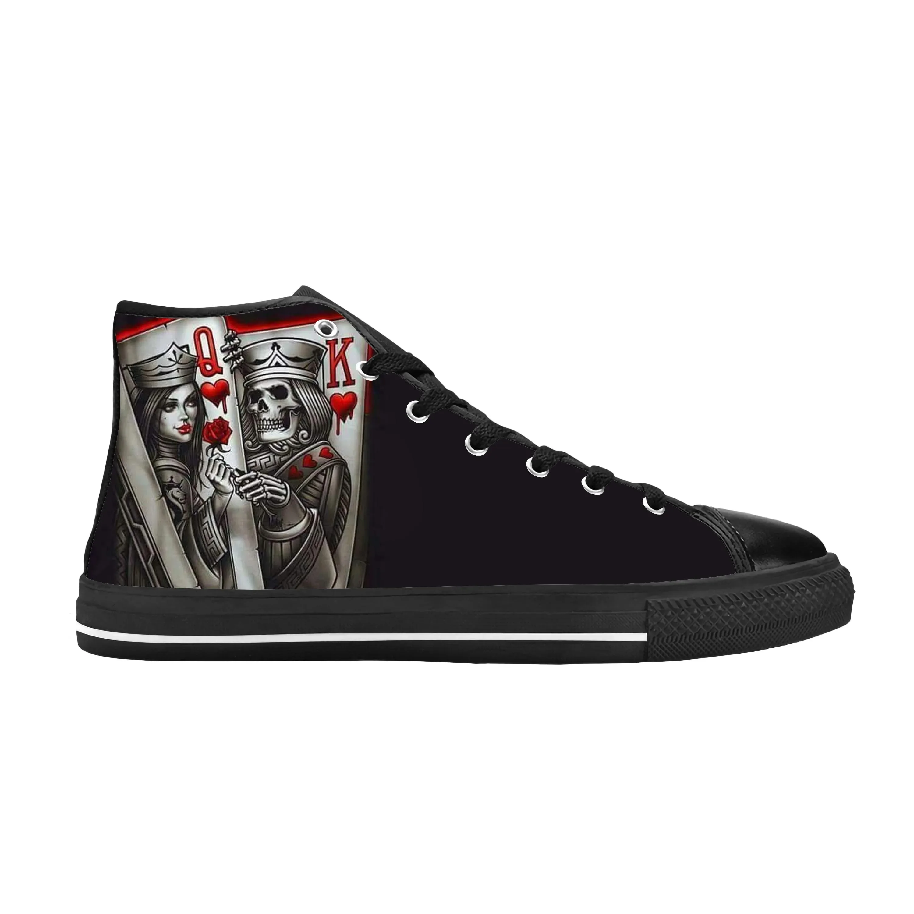 Baskets montantes respirantes pour hommes et femmes, chaussures de gril décontractées, impression 3D, Queen King Poker Skull Sketelon Horror Rock, Cool, confortables