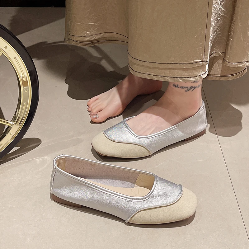 Sepatu nenek, mulut dangkal elegan lembut alas kaki wanita Moccasins Wanita Slip-on baru nyaman musim panas gaun Slip On datar