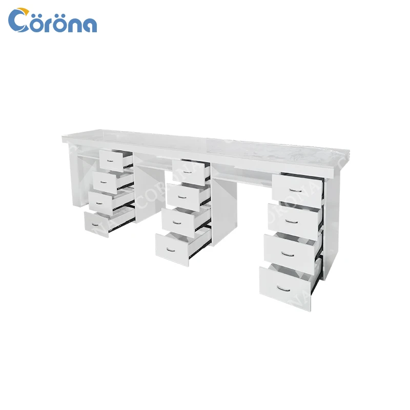 Custom Size Color Nail Salon Furniture White Wood Nail Table Manicure Desk