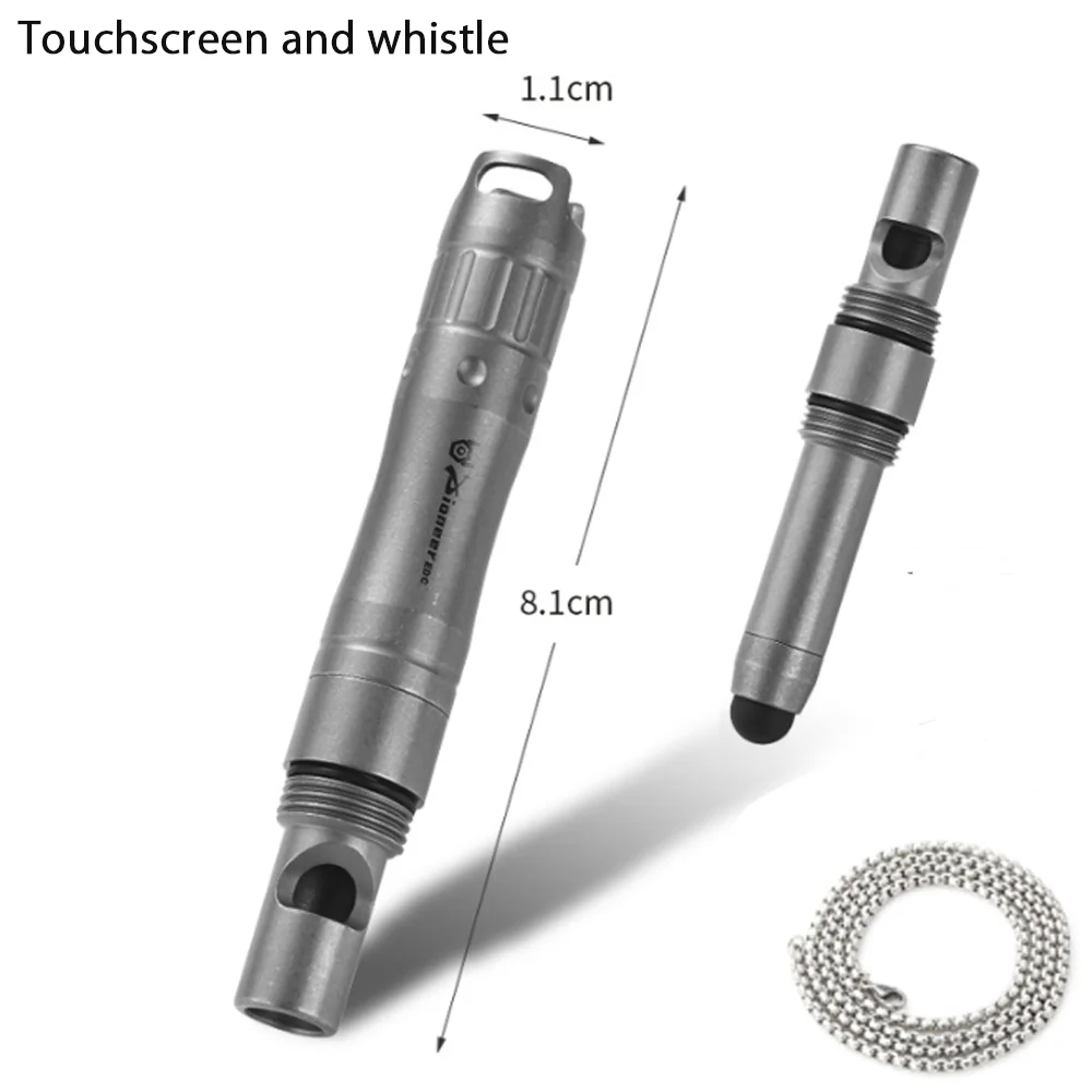 TIMULTI Pfeife aus Titanlegierung, Multifunktionspfeife mit EDC-Stift oder Touchscreen-Stift für Outdoor-Survival, Wandern, Training