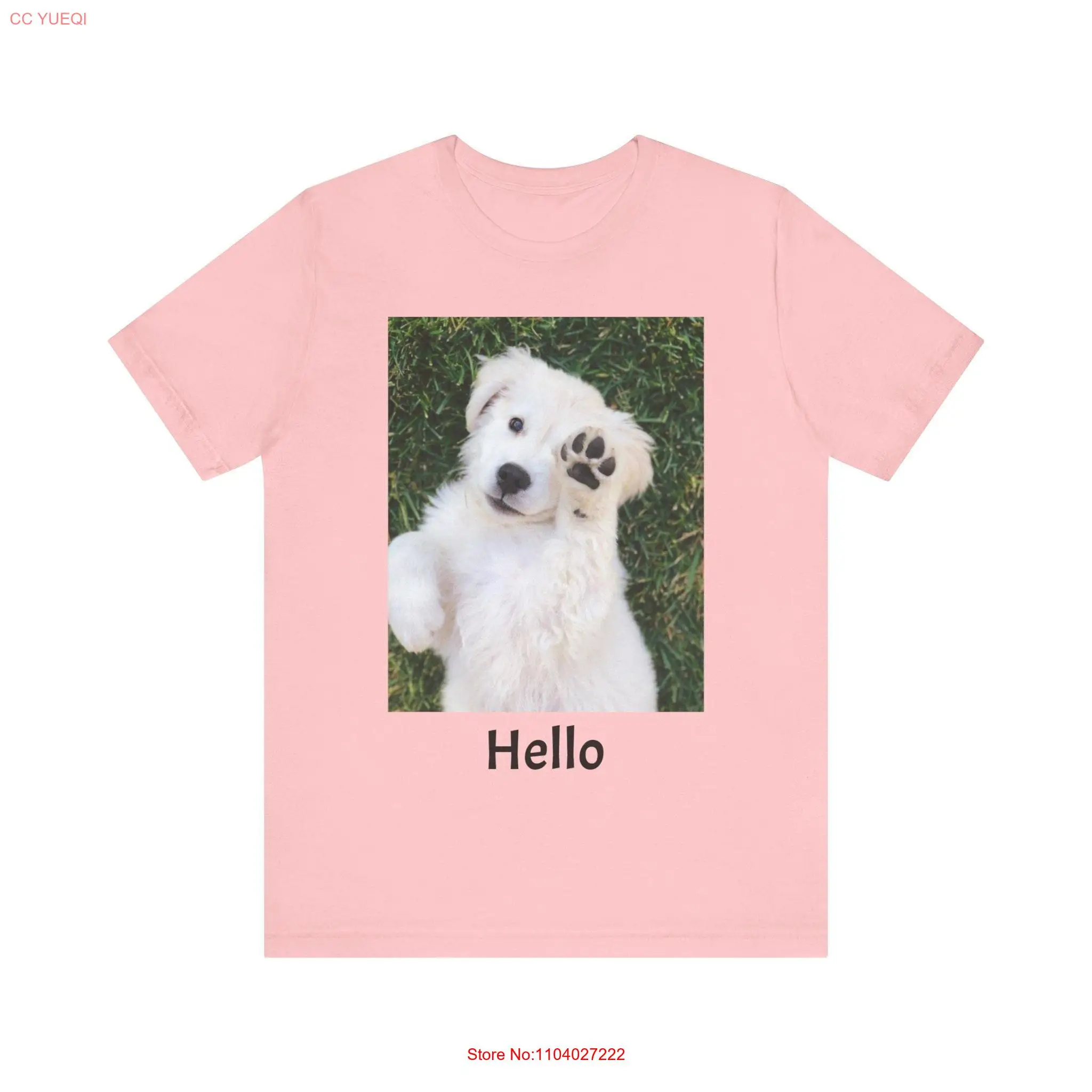 Friendly Woofs Sweet White Eyed Dog T Shirt Gentle Gaze with Eyes Hello long or short sleeves