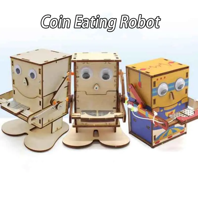 Robot para comer monedas para niños, juguete hecho a mano de Ciencia y Tecnología DIY, experimento de pequeña producción de ciencia, juguetes de Robot para golondrinar monedas