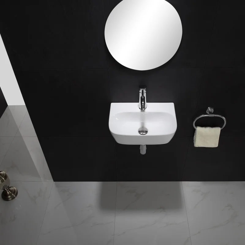Small Apartment Wall Mounted Ceramic Vanity Set Compact Washbasin Cabinet Combination Simple Wall-hung Basin