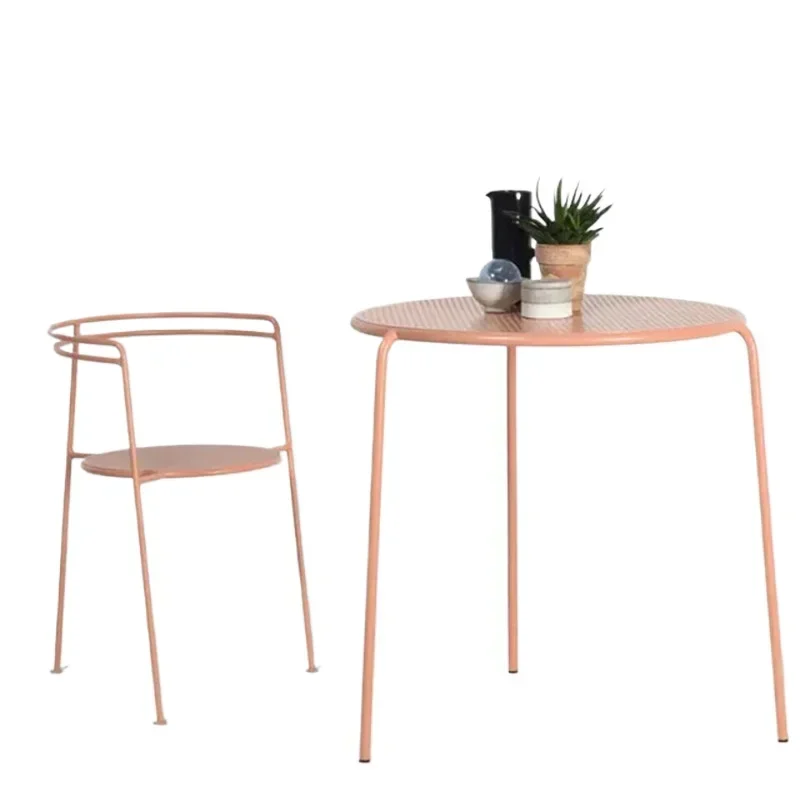 Simple modern style balcony three people casual restaurant American hollow metal outdoor coffee table