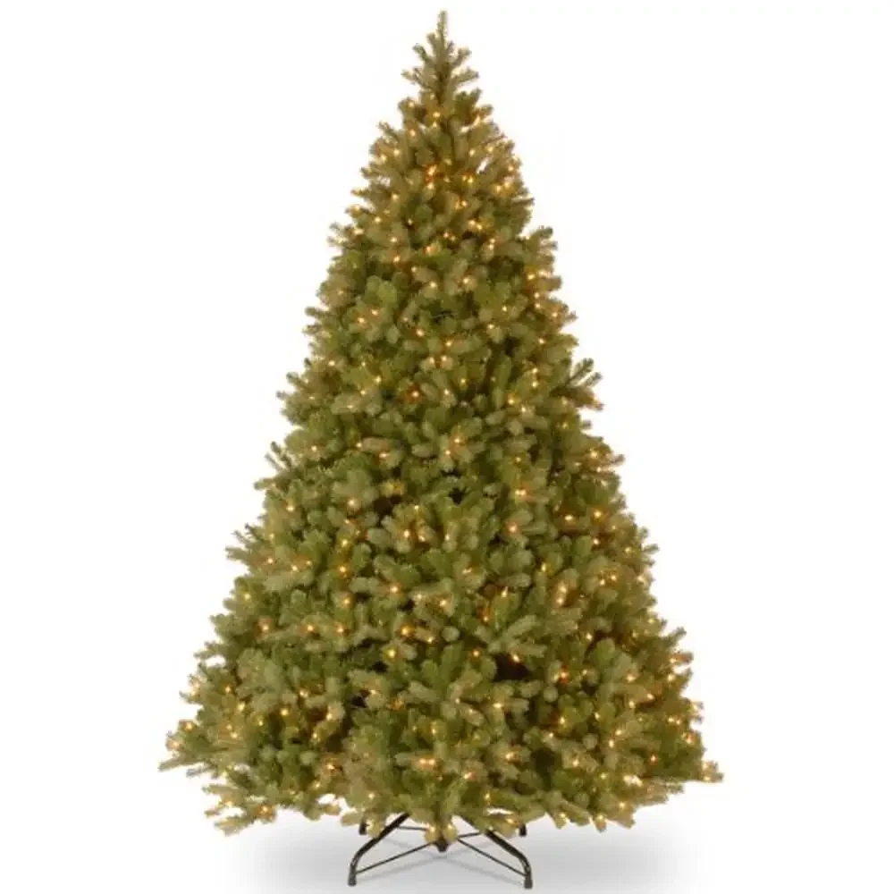 10ft 'Feel Real' Downswept Douglas Fir Christmas Tree Green Dual Color LED Lights 900 Bulbs Hinged Branches Metal Base Festive