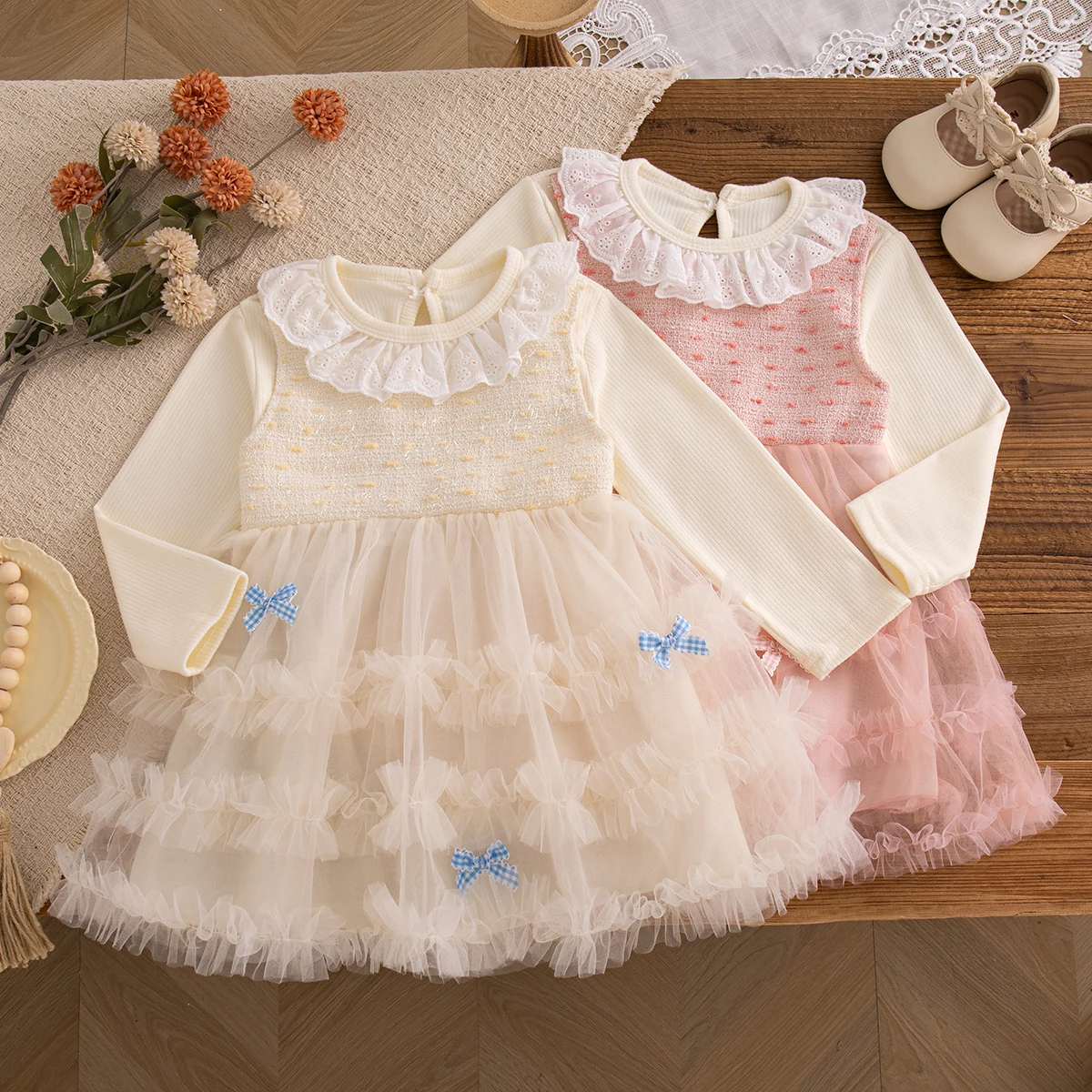 Baby Girls' Dress Spring And Autumn Bow Gauze Princess Girls' Dress Cute Birthday Party Baby Dress Baby Girl Clothes