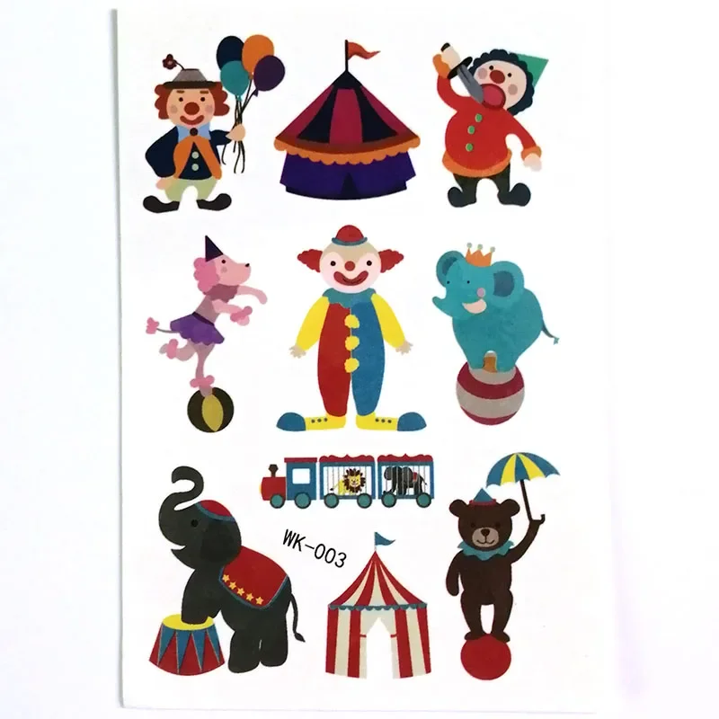 Waterproof Temporary Tattoo Hand Arm Art Sticker Fake Tattoos Party Decoration 10pcs Circus Theme