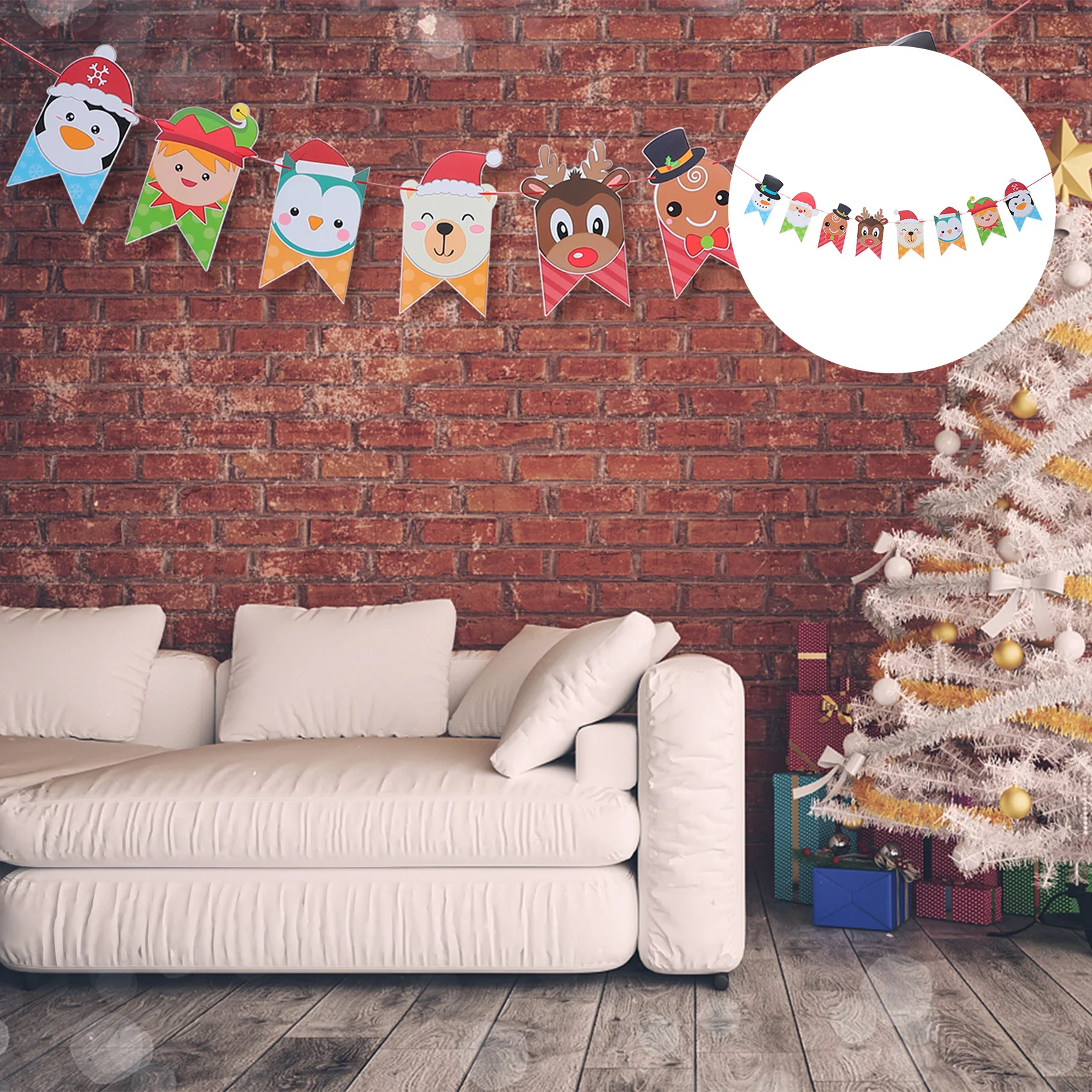 

1Pcs Christmas Cartoon Paper Banner Xmas Party Bunting Party Hanging Decoration Christmas Festival Decorative Banner