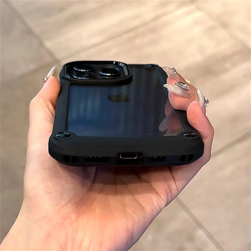 Funda de lujo resistente a prueba de golpes para iPhone 16, 15, 14, 13, 12, 11 Pro Max, 16Plus, parachoques de silicona, cubierta trasera dura transparente