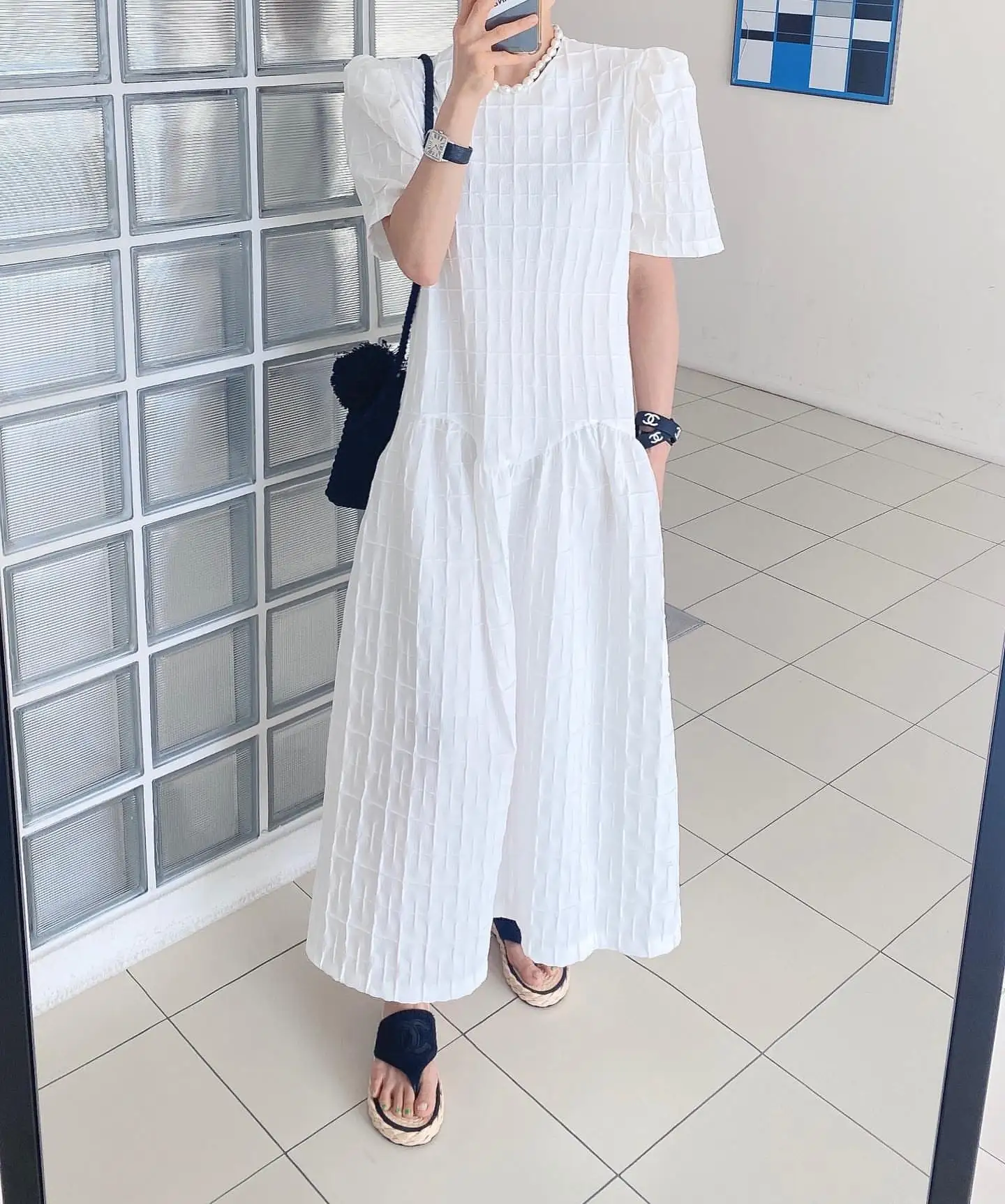 WTIANYUW Korean Fashin Chic Runway Designer  Women Summer Sweet Casual Loose O Neck Short Sleeve Big Swing Holiday Maxi Dress