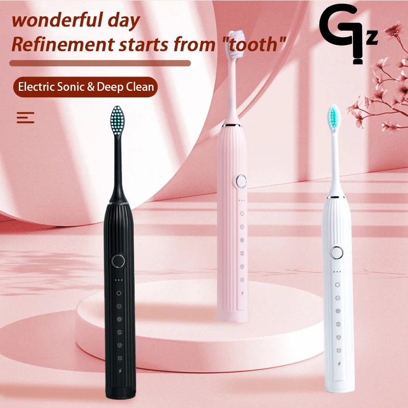 GeZhou N105 Sonic Electric Toothbrush Adult Timer Brush USB Rechargeable Electric Tooth Brushes with 8pcs Replacement Brush Head