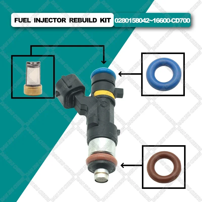 

8 set Fuel Injector Service Repair Kit Filters Orings Grommets For Infiniti FX35 G35 Nissan Murano 350Z 0280158042 16600-CD700