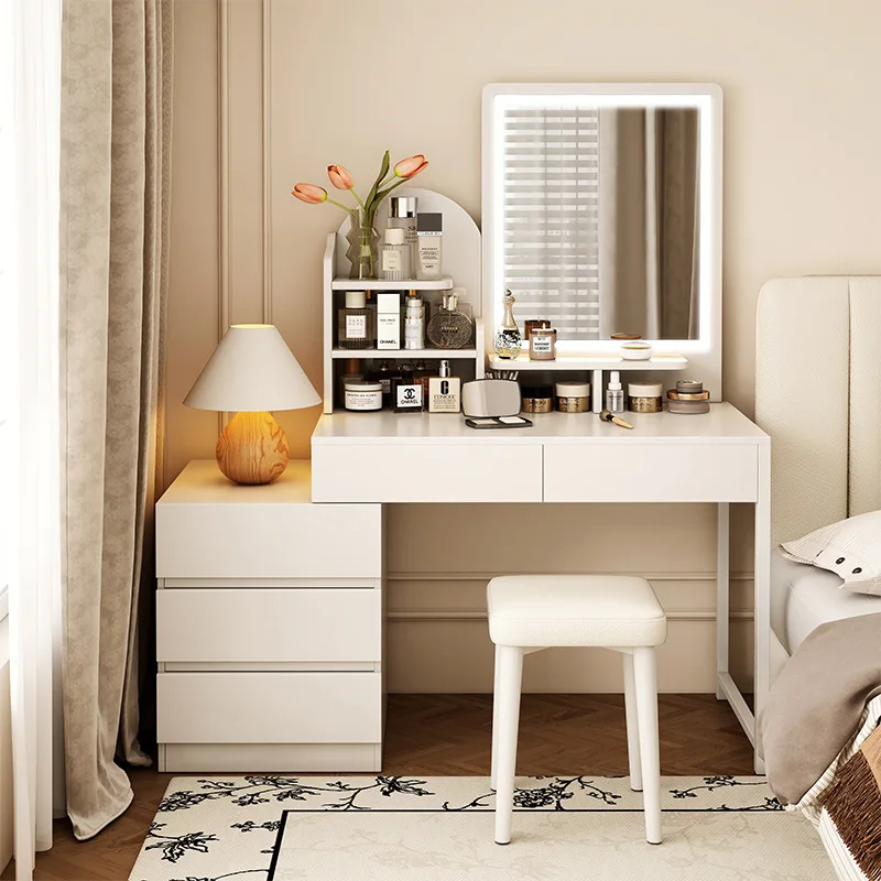 Solid wood dresser makeup mirror integrated bedroom small apartment makeup table storage cabinet integrated makeup table