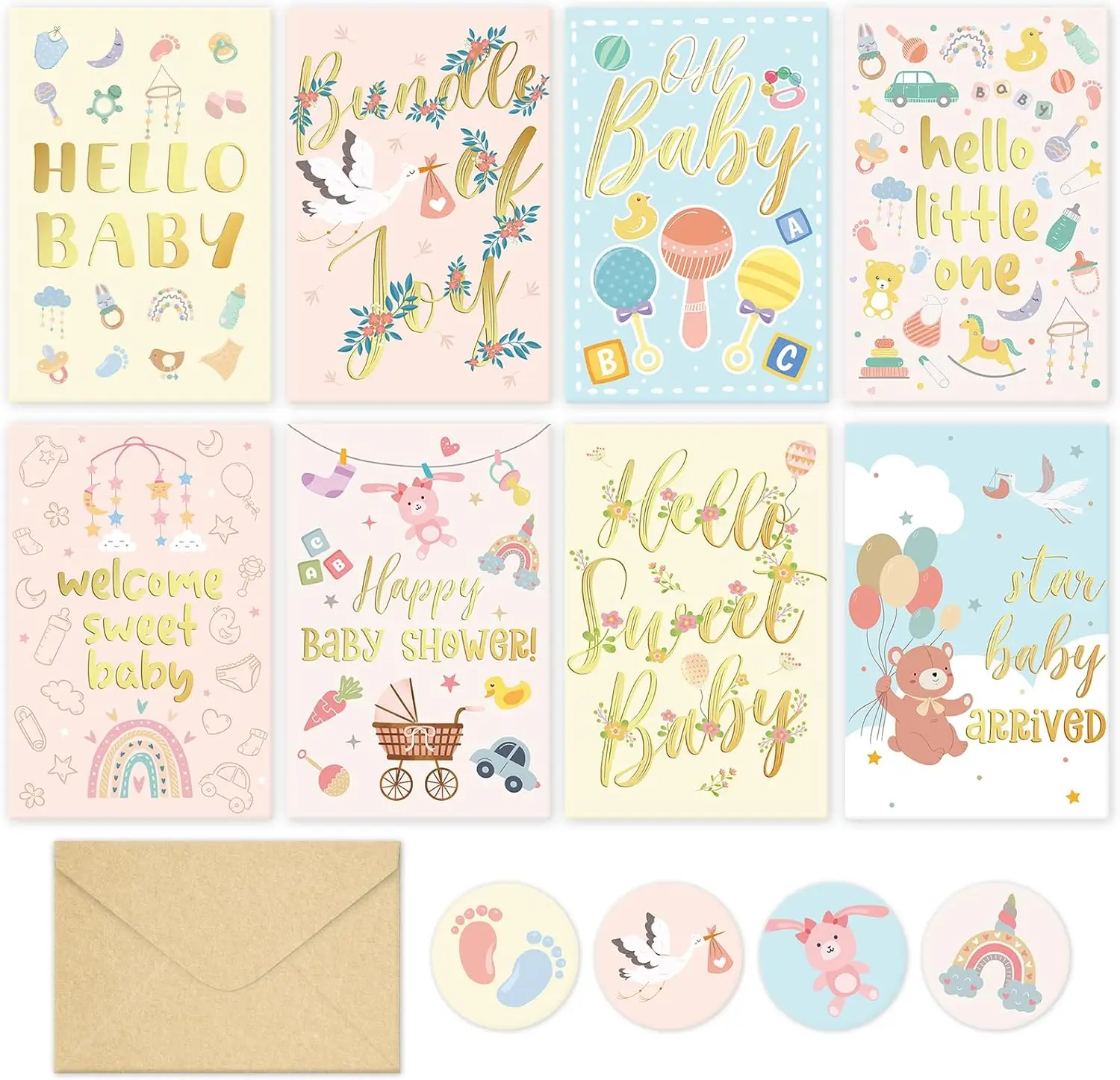 

24 Pack Baby Shower Cards With Envelopes Stickers, Boxed New Baby Cards for Gender Reveal, Newborn Congratulations, 4 * 6in
