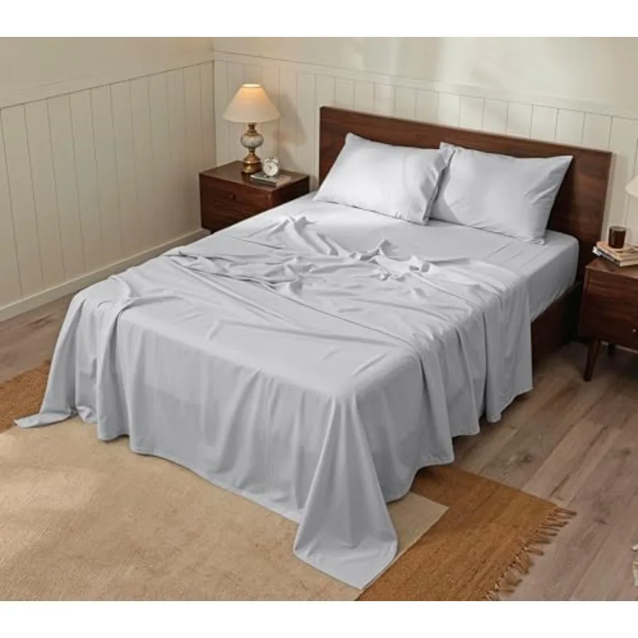 

100% Cotton Percale Sheets Crisp Cooling Summer Bed Sheets for Hot Sleepers, Deep Pocket 14", Soft Peach Finish, Breathable and
