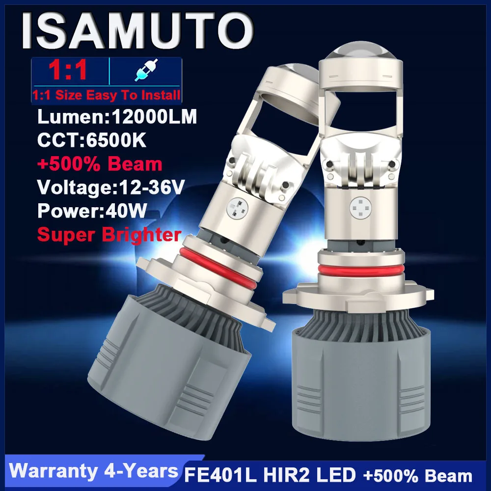 

ISAMUTO FE401L HIR2 9012 PX22d 12-36V 80W Projector Lens Headlight 6500K 12000LM White Car LED Turbo Fan (Pair)