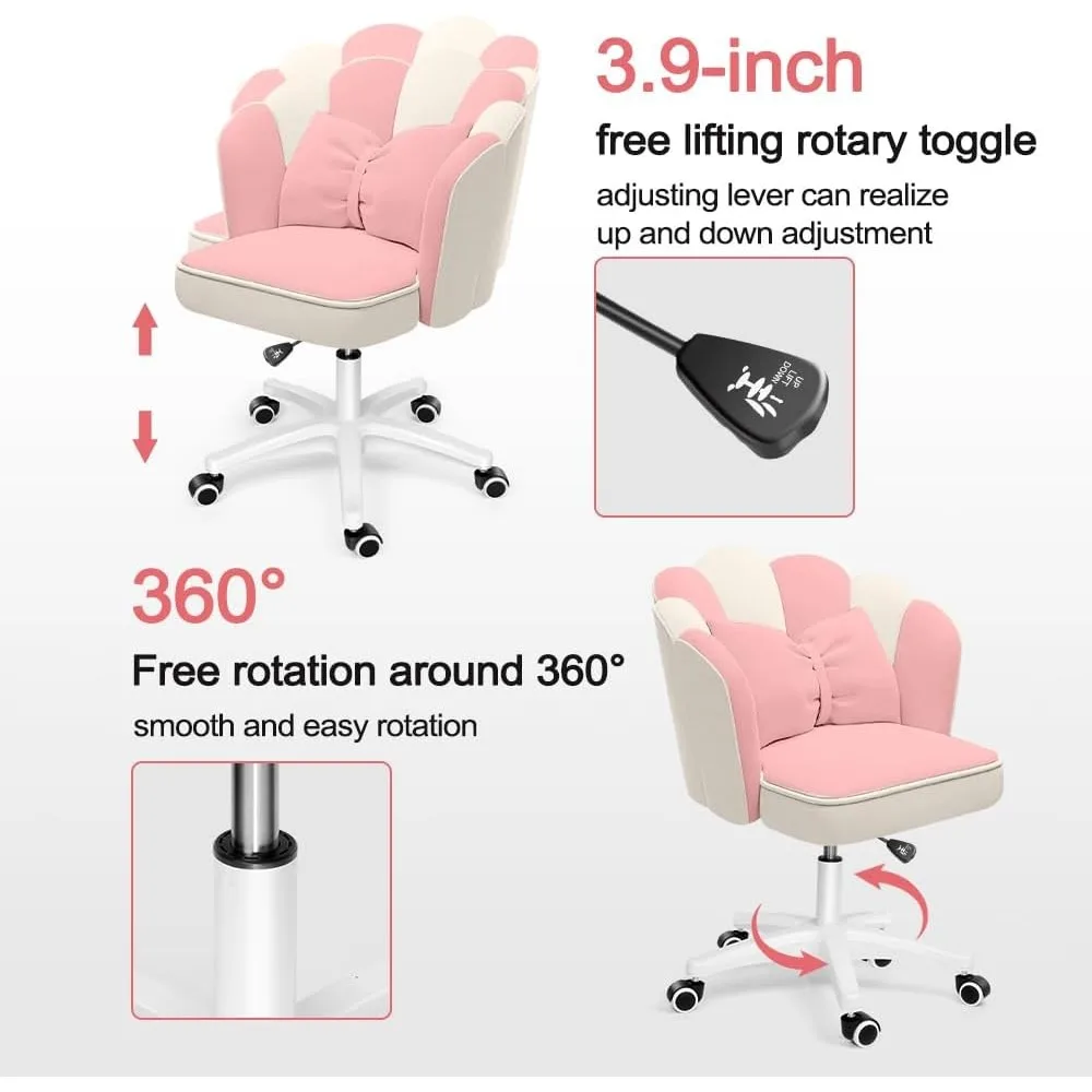 Cadeira de mesa de pétala fofa de veludo, cadeiras de borboleta para escritório em casa com almofada de arco, cadeira de maquiagem para quarto, cadeiras de tarefas de computador