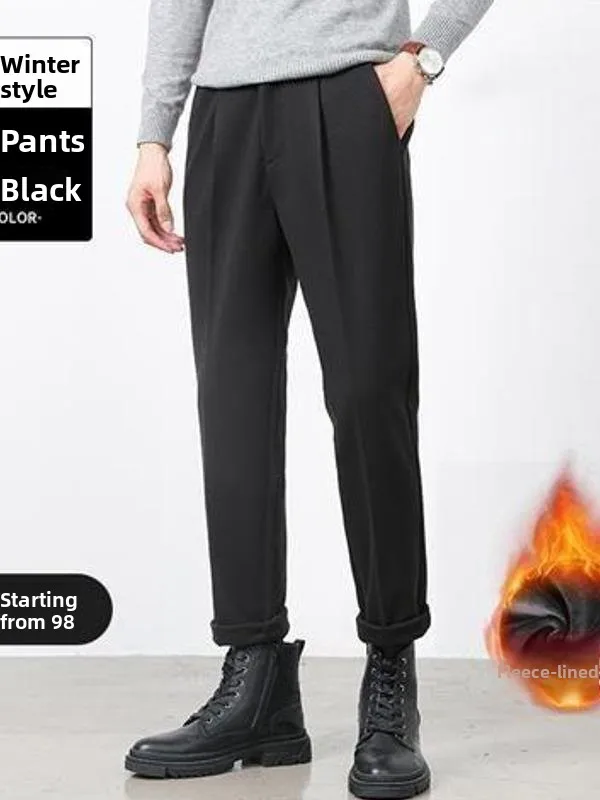 

Мужские зимние утепленные шерстяные брюки прямого кроя с флисовой подкладкой, широкие повседневные брюки, осенне-зимние, укороченные, в корейском стиле