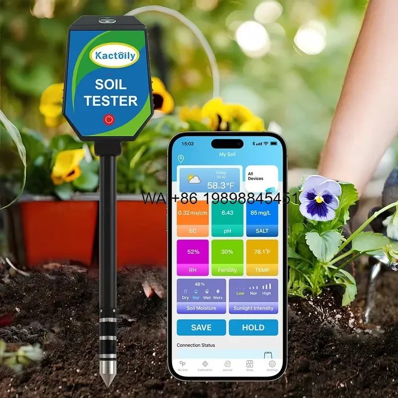 Wmwmnu for Multiparameter 8-1 BT Wireless Soil Tester Measures Soil EC PH Moisture Humidity Temp Salt Fertility Sensor Meter