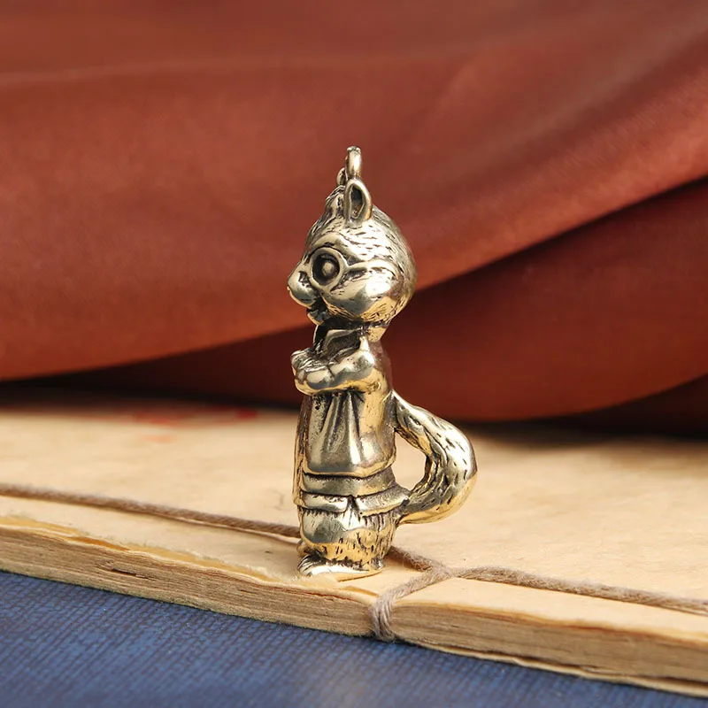 Pure Brass Cartoon Squirrel Keychain Pendant Zodiac Rat Inspirational Simon Personalized Small