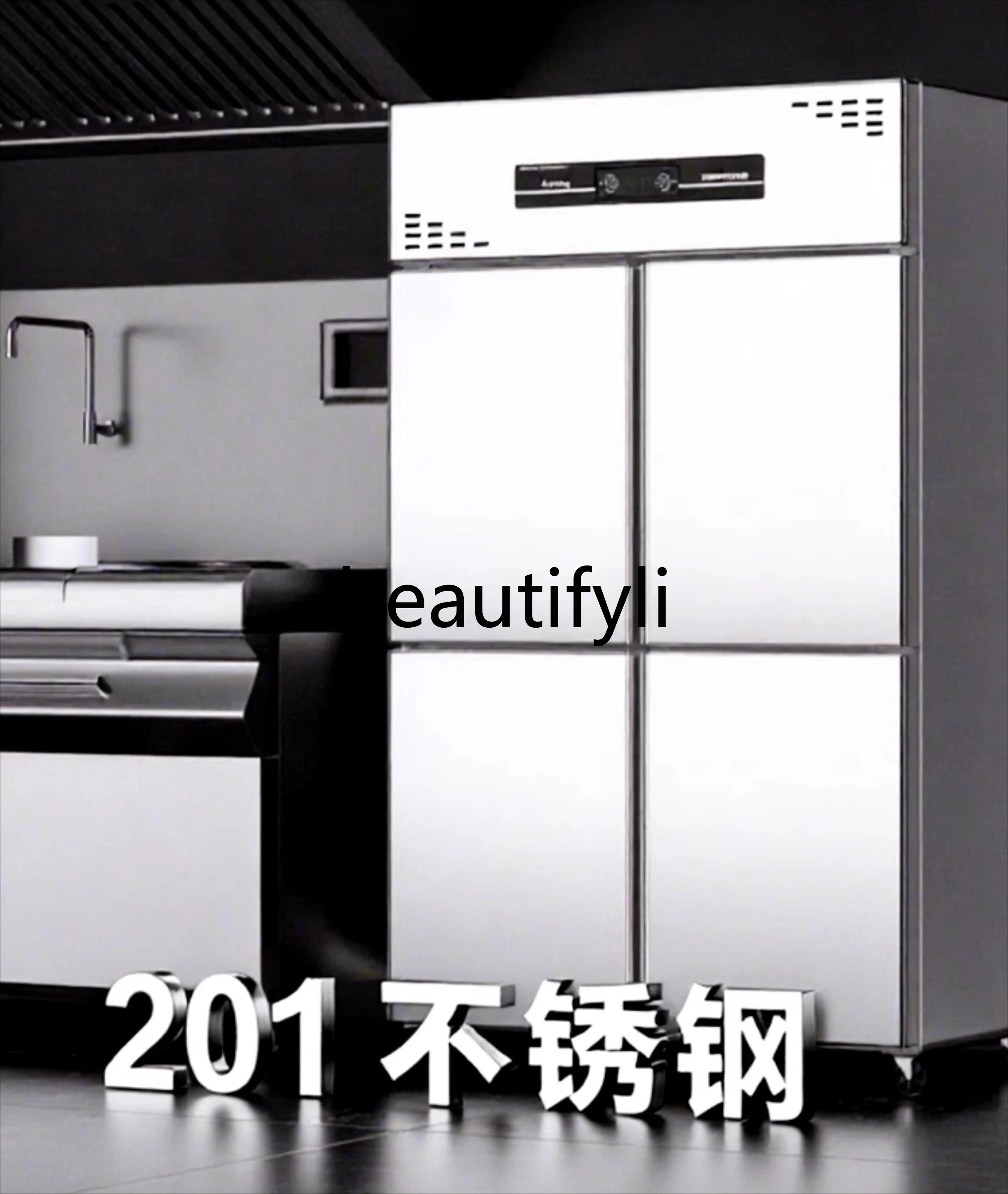 Frigorifero commerciale a quattro porte Congelatore per la conservazione della freschezza Cucina verticale di grande capacità in acciaio inossidabile