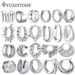 Real 925 Sterling Silver Ear Needle Silver Cold Wind Simple Hoop Earrings For Women CZ Geometric Smooth Earrings Fashion Jewelry