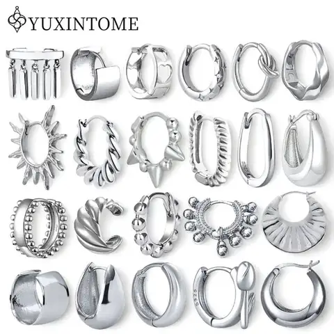 진짜 925 스털링 실버 귀 바늘 실버 차가운 바람 여성을위한 간단한 후프 귀걸이 CZ 기하학적 부드러운 귀걸이 패션 쥬얼리