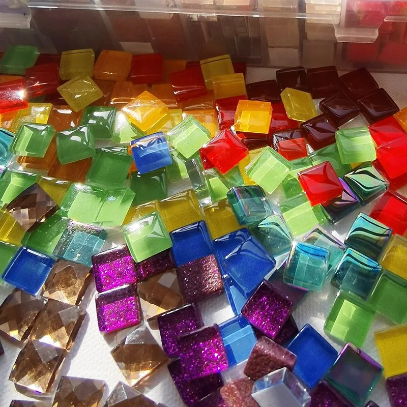 100 pcs Mosaic Tiles 1*1 cm Square Transparent Glass Crystal Colorful Cube Craft Project Children Diy Creating Accessories