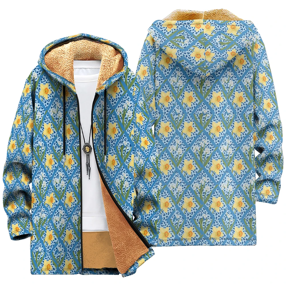 Unisex Floral Leopard Print Hooded Jackets Fleece Lined Warm Cozy Coats Vintage Streetwear Fashion Fall Winter Outerwear