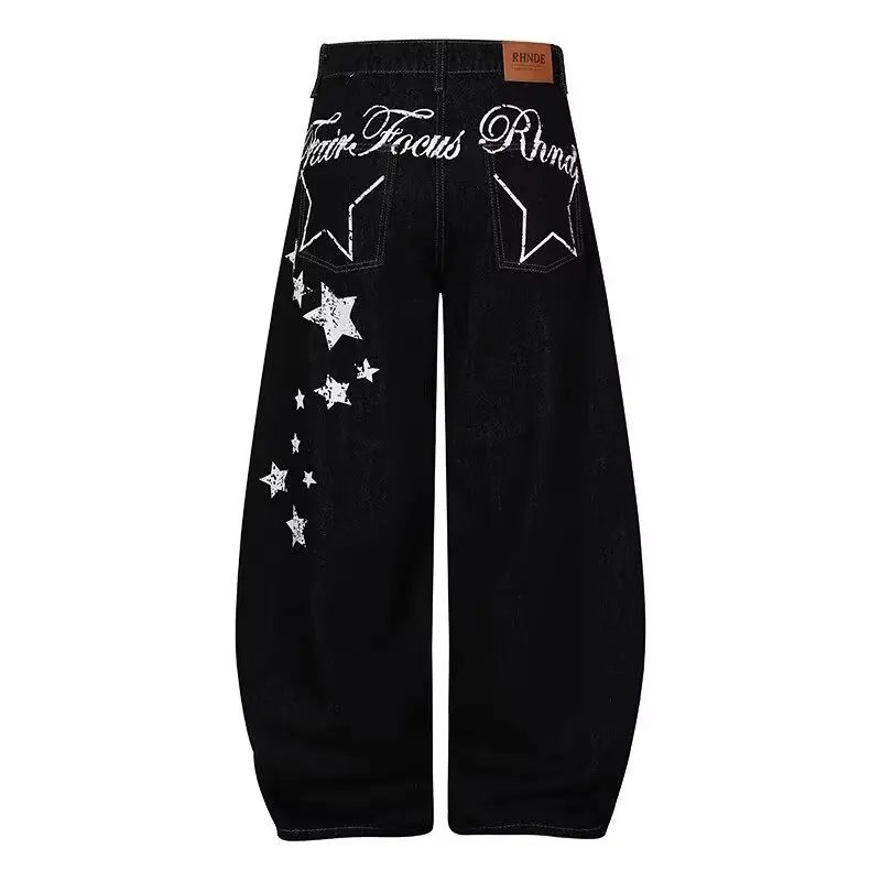 

2026 New Black Star Jeans for Men Autumn Zip Design Wide Leg Pants Casual Slim Straight Leg Streetwear Denim Trousers