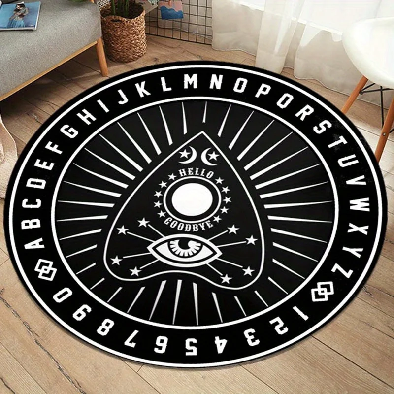 

1pc Ouija Board Print Round Rug: Perfect for Living Room, Bedroom or Office - Crystal Velvet Non-Slip Rug