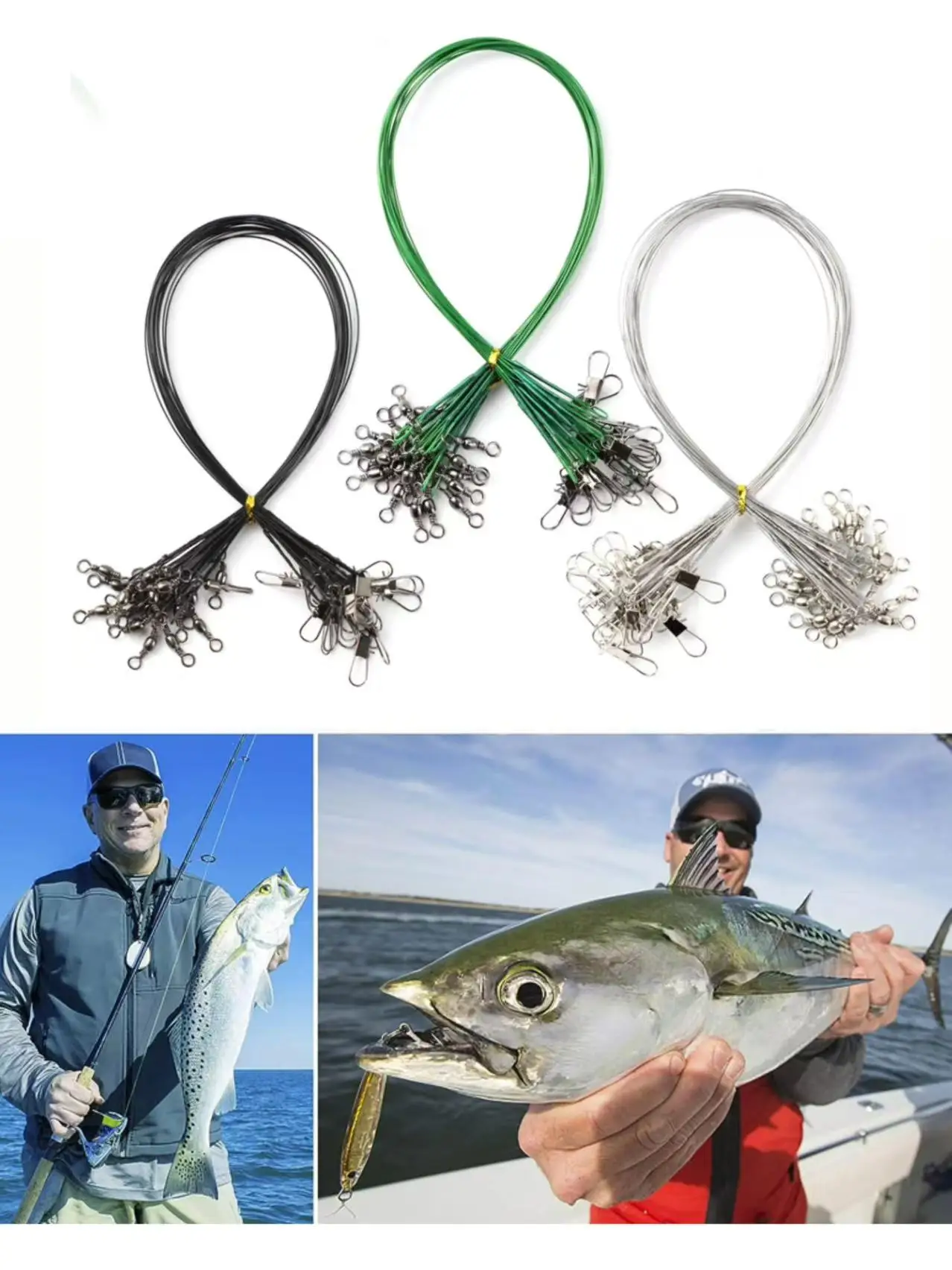 Stainless Steel Wire Trace Leader Anti Bite Fishing Line with Swivel Snap Connector Saltwater Freshwater Pike Bass Tuna Lure Tac