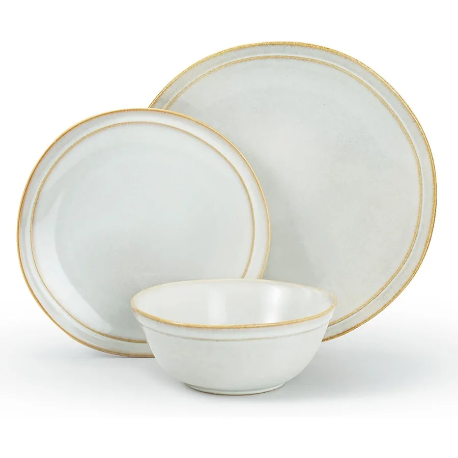 

Aegean Dinnerware Set for 6 18Piece Plates and Bowls Sets Stoneware Scratch Resistant Dinner Set Handmade Irregular Round Dishe