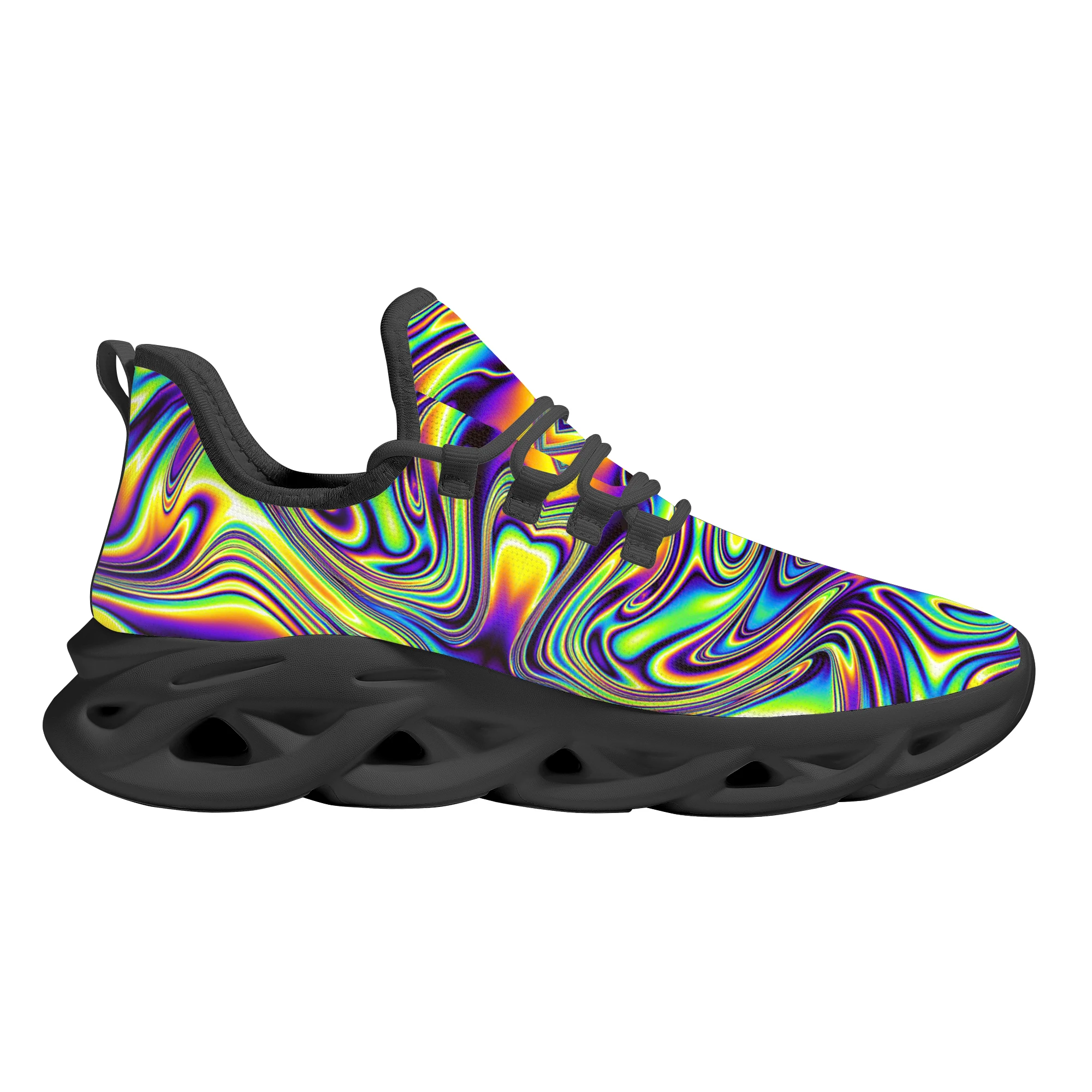 Fashion Trippy Colorful Mesh Breathable Outdoor Shoes Comfortable Casual Shoes Spring Running Shoes Soft Flat Shoes
